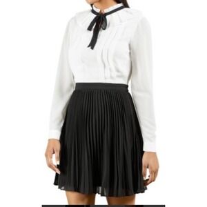 Ted Baker Women's Pleated Tie Neck Mini Dress - Ivory/Cream - Size 1 Long Sleeve